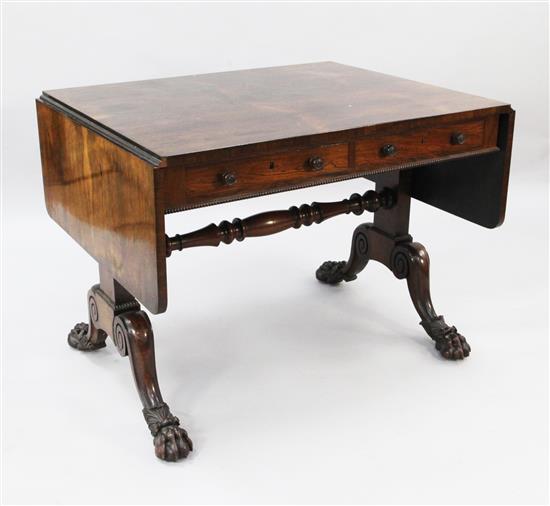 A Regency rosewood sofa table, W.3ft 2in. D.2ft 6in. H.2ft 5in.